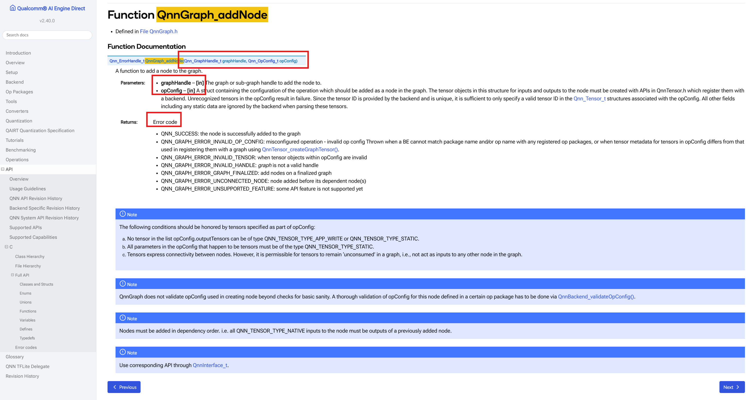图 6. QnnGraph_addNode 接口定义