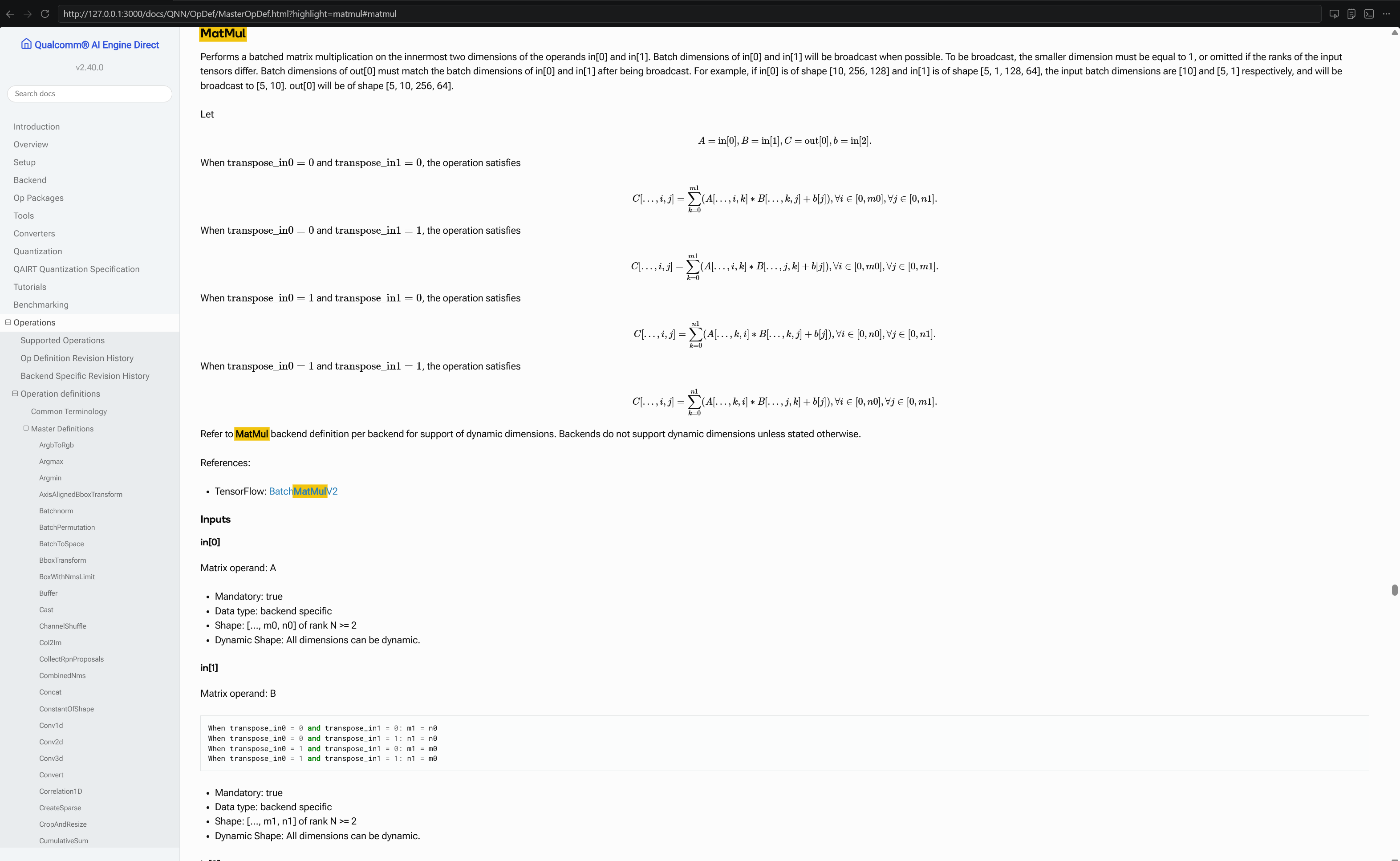 图 1. MasterOpDef 中的 MatMul 定义页面